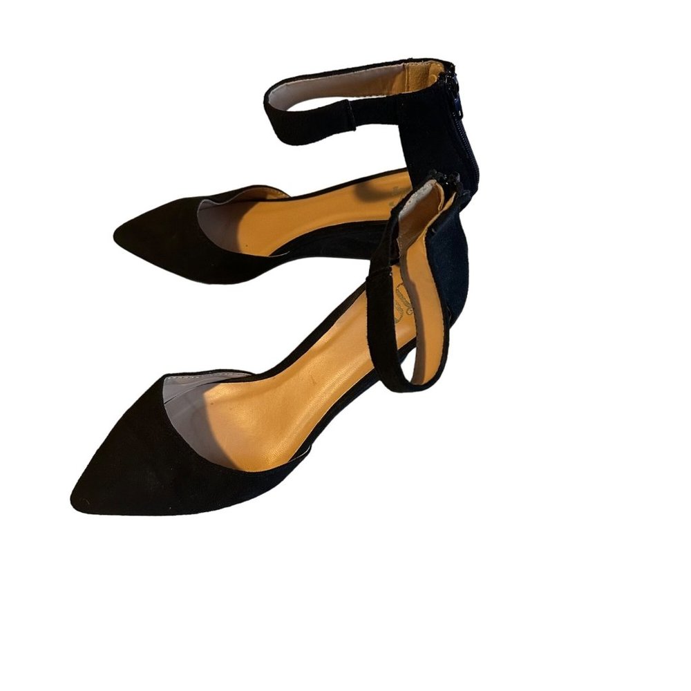 JG zip back ankle strap black wedge heels size 7